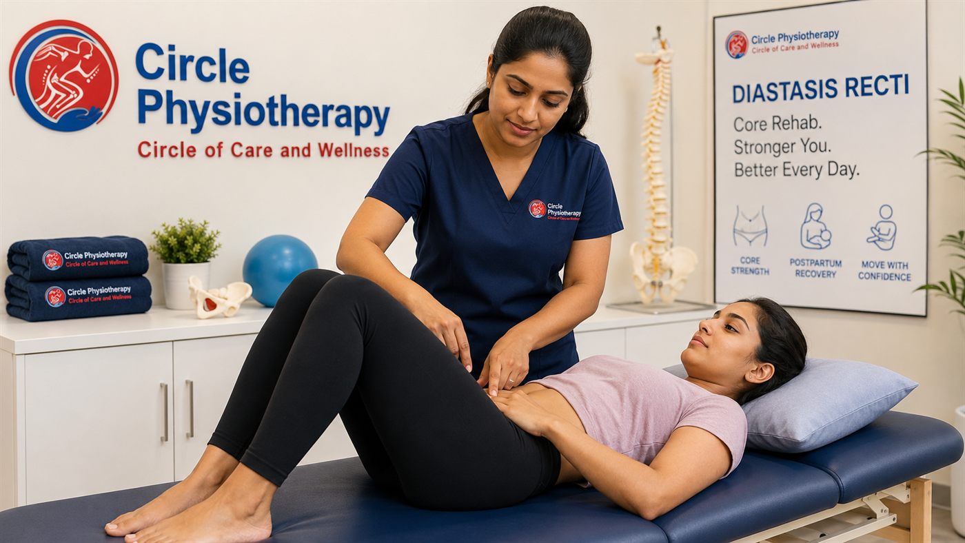Diastasis recti assessment with a physiotherapist at Circle Physiotherapy in Brampton