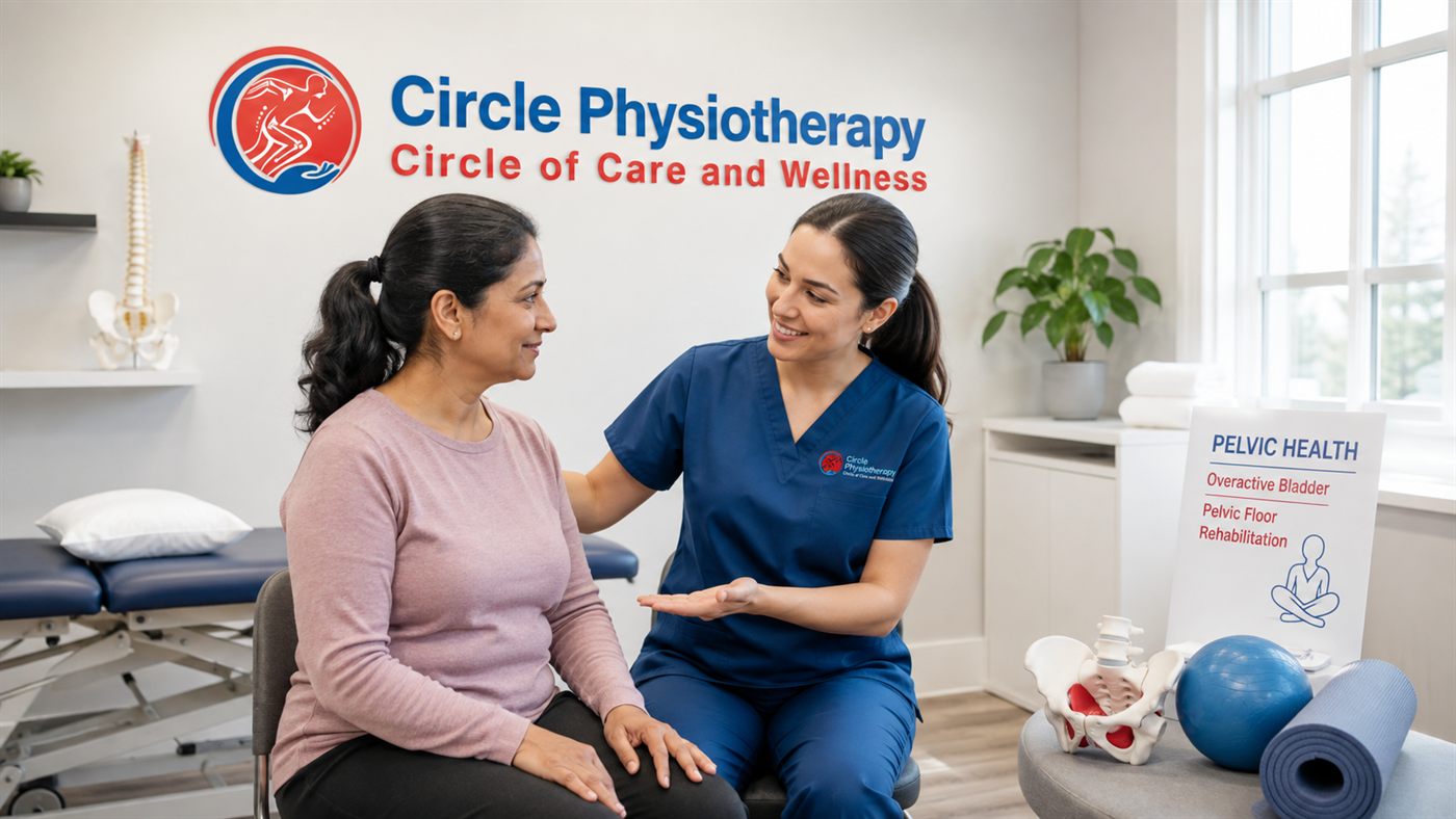 Pelvic health physiotherapist discussing a treatment plan with a patient at Circle Physiotherapy in Brampton